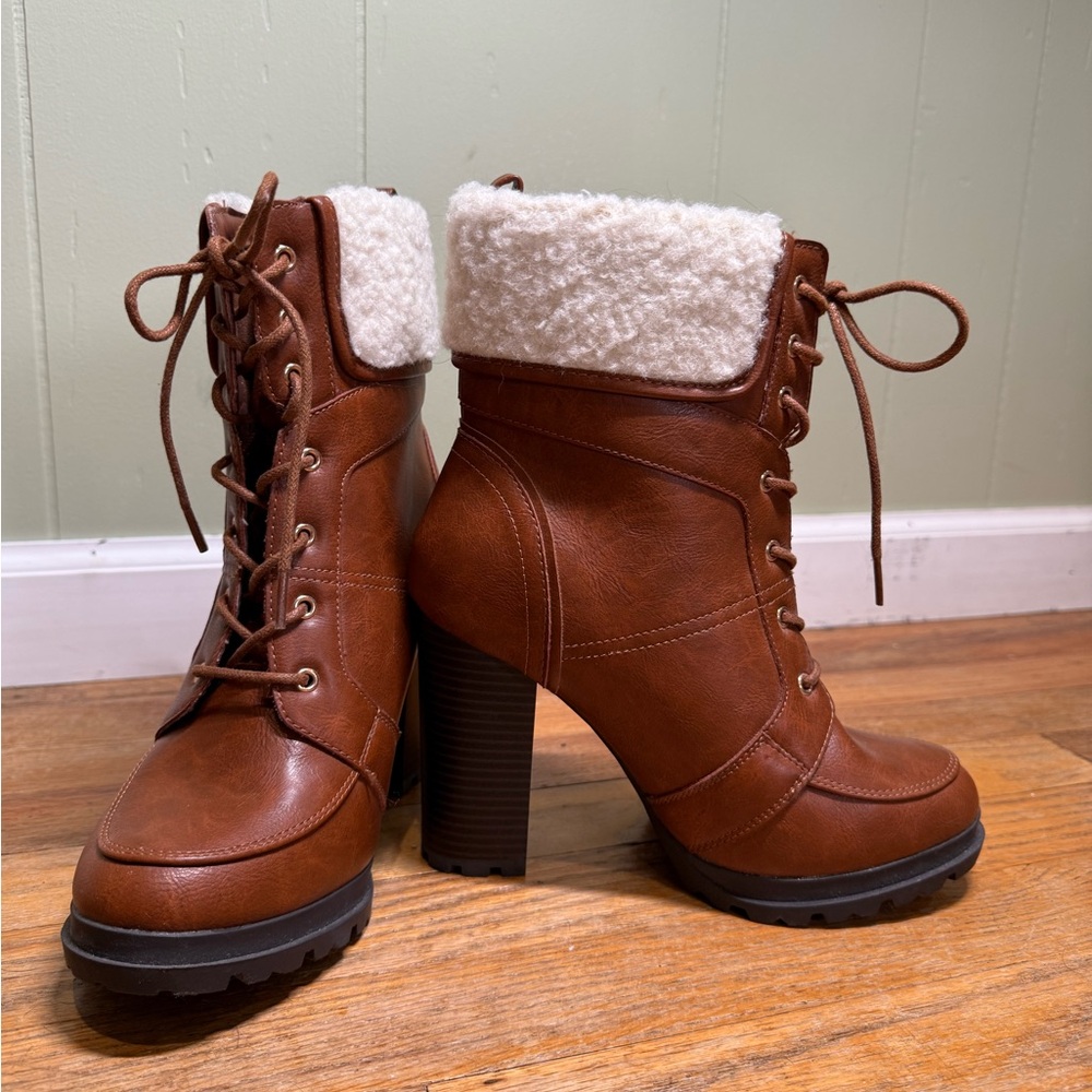 JustFab Brown Heeled Boots with Cozy Fleece Lining